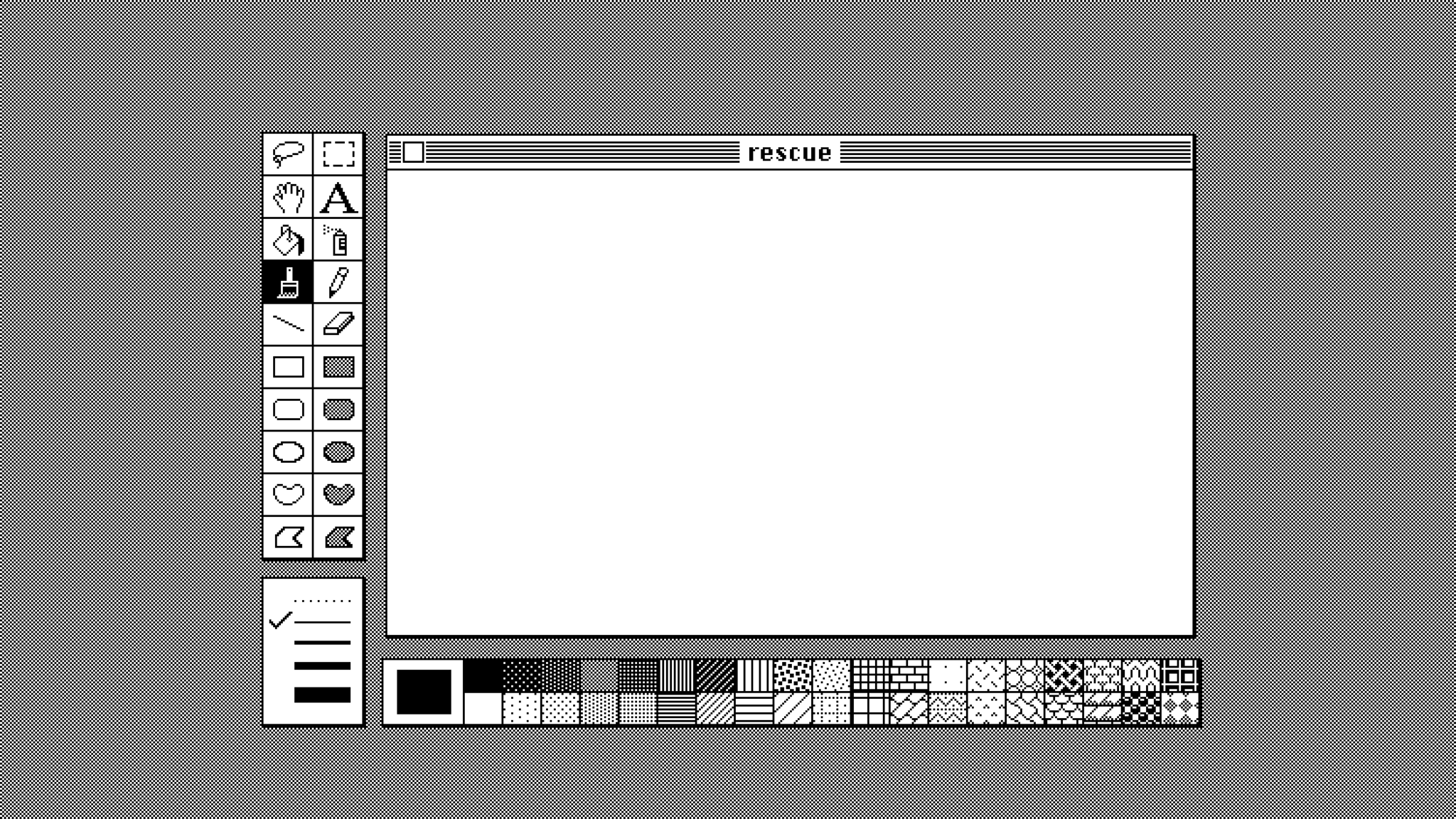 MacPaint fullscreen mode — integer-scaled pixels with checkerboard background